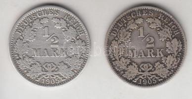 Német Birodalom 1905A-D. 1/2M Ag (2x) T:2-,3
Germany 1905A-D. 1/2 Mark Ag (2x) C:VF,F
Krause KM#17