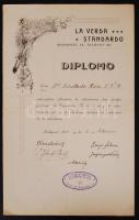 1911 Bp., Személyre szóló eszperanto diploma aláírásokkal