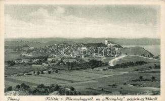 8 db régi, magyar képeslap: Tihany (4), Keszthely, Hévíz, Veszprém, Csesznek vára