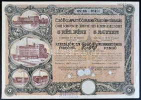 Budapest 1927. "Első Budapesti Gőzmalmi Részvény-Társaság" részvénye 250P-ről szelvényekkel, SELEJTEZVE, lyukasztva T:I-