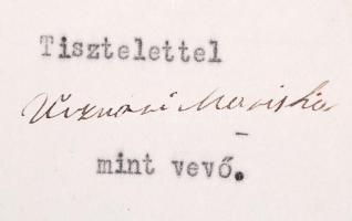 1935 Bp., Vízváry Mariska színművésznő aláírása rendőrségi bejelentőlapon,és egy, a színésznőt ábráz...