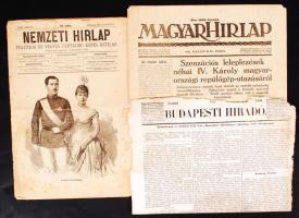 1848-1925 3 db újság: Budapesti Híradó (1848), Nemzeti Hírlap (1889), Magyar Hírlap (1925)