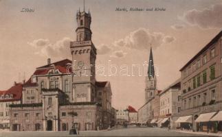 Löbau, market, town hall, church, shop of F. A. Schmidt