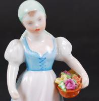 Lányka virágkosárral, herendi porcelán, kézzel festett, hibátlan, jelzett, m: 14 cm