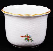 Kézzel festett sorszámozott csipkebogyó-mintás jelzett Herendi kaspó, m:9,5 cm, d:12,5 cm /Handpaint...