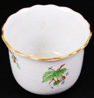 Kézzel festett sorszámozott csipkebogyó-mintás jelzett Herendi kaspó, m:9,5 cm, d:12,5 cm /Handpaint...