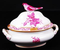 Herendi porcelán bonbonier, kézzel festett, hibátlan, jelzett, 13x7 cm