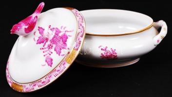 Herendi porcelán bonbonier, kézzel festett, hibátlan, jelzett, 13x7 cm