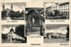 Jászapáti Lourdi barlang, gimnázium, községháza (b)