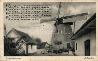 2 db régi, sérült, magyar malom képeslap: Kiskundorozsma és Kunhegyes / 2 damaged Hungarian postcard...