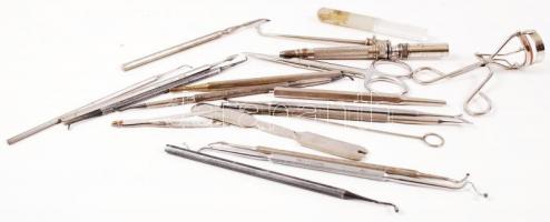 Régi acél fogorvosi eszközök, 21 db