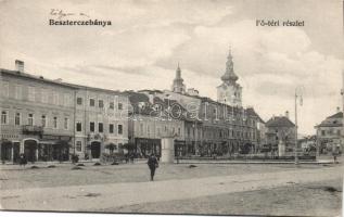 Besztercebánya Fő tér, gyógyszertár, Dragonszky József, Keme Ignác, Strauss Lajos, Schaffer József üzletei / main square, pharmacy, shops (Rb)