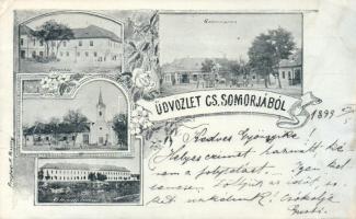 1899 Somorja gabonapiac, szegények menháza, tüzérségi laktanya, városháza / grain market, poor house, artillery barracks, town hall, floral (EK)