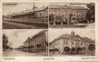 Komárom, vasútállomás, Huszárlaktanya, Igmándi út, Járásbíróság / railway station, hussar barracks, street, district court