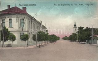 Nagyszentmiklós állami, elemi népiskola, templom / school, church