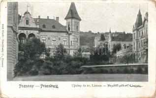 Pozsony Újtelep, Evangélikus líceum; Duschinsky G. kiadása / lyceum (Rb)