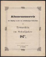 1873-1874 Trencsén, A hatosztályos izraelita népiskola növendékeinek osztálynaplója az 1873-74-es tanévben / 1873-1874 Trencin, class diary of the jewish elementary school