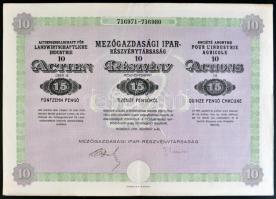 1923. "Mezőgazdasági Ipar-Részvénytársaság" részvénye 1000K-ról, 10.000K 1923-as + 15P 192...