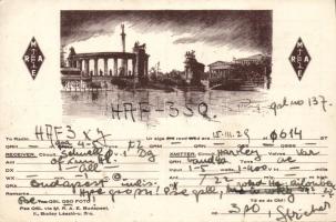 Budapest XIV. Hősök tere, QSL-lap, M.R.A.E. szignós