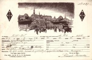 Budapest Lánchíd, QSL-lap, M.R.A.E. szignós (fa)