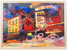 Schéner Mihály (1923-2009): Moulin rouge. Olaj, farost, jelzett, keretben, 50×70 cm