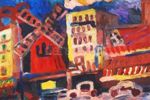 Schéner Mihály (1923-2009): Moulin rouge. Olaj, farost, jelzett, keretben, 50×70 cm