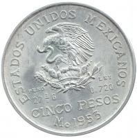 Mexikó 1953. 5P Ag "Hidalgo születésének 200. évfordulója" T:2
Mexico 1953. 5 Pesos Ag &qu...