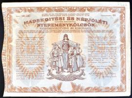 Budapest 1916. "A Magyar Korona Országai 5 1/2%-kal kamatozó Törlesztéses Kölcsön - bemutatóra szóló államadóssági kötvénye 2000K-ról." szelvényekkel (2x) + 1917. "Hadsegítési é sNépjóléti Nyereménykölcsön 40K-ról T:III