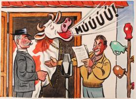 Gerő Sándor (1904-1977): Peches rádióriport.  Vegyes technika, papír, hátul jelzett, 30x43 cm