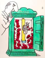 Balázs Piri Balázs (1937-): Légyfogó kassza. Vegyes technika, papír, jelzett, 40×50 cm