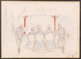 Vogel Eric (1907-1996):Székely virtus. Ceruza, papír, jelzett, üvegezett keretben, 30×40 cm