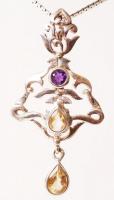 Násfa-forma függő citrin és ametiszt kövekkel, ezüst láncon, jelzett /	
silver pendant with amethyst...