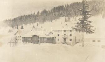 Paneveggio - 2 old postcards, Dolomiten Hotel Panaveggio, destroyed hotel, photo