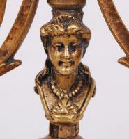 Antik kétágú gyertyatartó, réz, gazdagon díszített, m:25 cm, h:17 cm