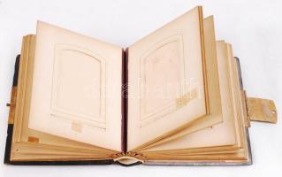 Japán lakk fényképtartó, réz verettel, közepes állapotban, 16×13 cm