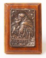 Szent Antal ezüst (Ag.) mini relief, fa tokba ragasztva, jelzés nélkül, bruttó:22 g, 5×3,5 cm,