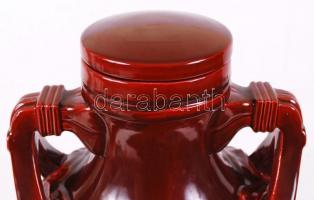 Zsolnay fedeles padlóváza, ökörvér mázzal, jelzett, hibátlan, m:62 cm