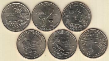 Amerikai Egyesült Államok 2009. 1/4$ különféle emlékkiadások (tengeri túli tagállamok) (6x) T:1,1- USA 2009. 1/4 Dollar different commemorative issues (6x) C:UNC,AU