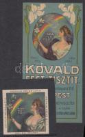 cca 1910 Kovald Péter és Fia, "Kovald. Fest, tisztít." reklámbélyeg és számolócédula.