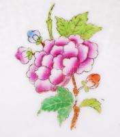 Herendi virágmintás porcelán tálka aranyozott széllel, jelzett, d: 11 cm