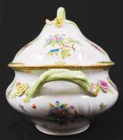 Herendi Viktória mintás levesestál, kézzel festett, jelzett, hibátlan, m:27 cm, h:35 cm