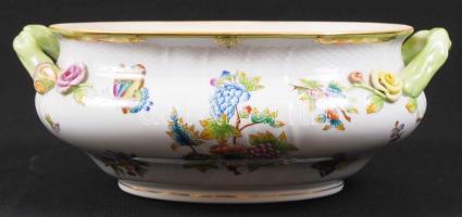 Herendi Viktória mintás levesestál, kézzel festett, jelzett, hibátlan, m:27 cm, h:35 cm