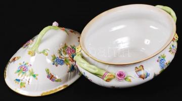 Herendi Viktória mintás levesestál, kézzel festett, jelzett, hibátlan, m:27 cm, h:35 cm