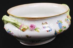 Herendi Viktória mintás levesestál, kézzel festett, jelzett, hibátlan, m:27 cm, h:35 cm