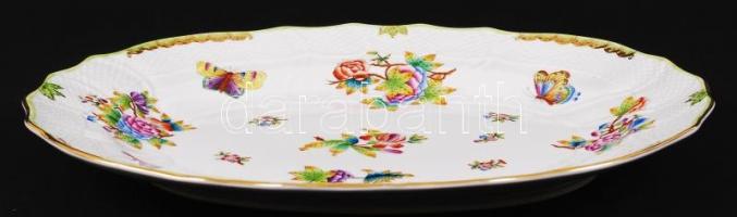 Herendi Viktória mintás húsos tál, kézzel festett, jelzett, hibátlan, h:42 cm, sz:32 cm
