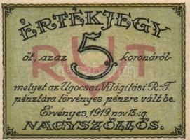 Nagyszőllős 1919. "Ugocsai Világítási Rt." értékjegy 50f, 1K, 2K, 3K, 5K T:I