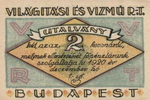 Budapest 1920. "Világítási és Vízmű Rt." értékjegy 20f, 50f, 1K, 2K, 5K, 10K T:I