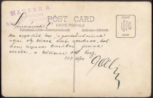 1927 Katonatiszt kitüntetésekkel, fotóképeslap, hátoldalán üzenettel, 9x14 cm