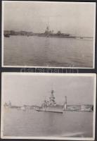 cca 1930-1940 Hadihajó a velencei kikötőben, 2 db fotó / warships in Venice, 2 photos, 8x6 cm