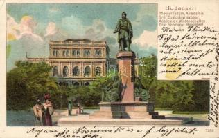 Budapest V. MTA, Széchenyi-szobor, szignós litho lap (EK)